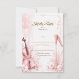 Elegante Roze Muzikale Bruiloft RSVP Kaartje