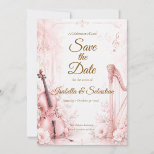 Elegante Roze Muzikale Bruiloft Save The Date