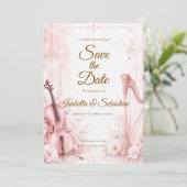 Elegante Roze Muzikale Bruiloft Save The Date (Staand voorkant)