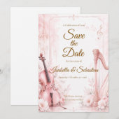 Elegante Roze Muzikale Bruiloft Save The Date (Voorkant / Achterkant)