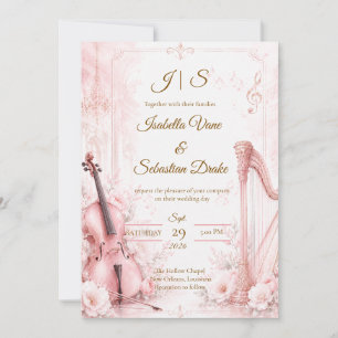 Elegante Roze Muzikale Trouwdag Kaart
