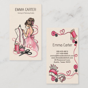 Elegante Roze Naaister Kleermaakster Jurkmaakster Visitekaartje