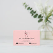 Elegante Roze Nageltechnicus Artiest Logo QR Code Visitekaartje (Staand voorkant)