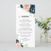 Elegante Roze Navy Blauwe Bloemige Bruiloft Menu (Staand voorkant)