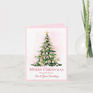 Elegante Roze Niet-Foto Watercolor Boom Kerstmis Feestdagen Kaart