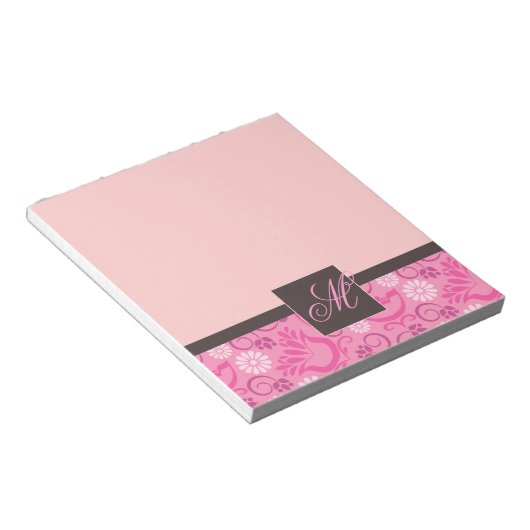 Elegante roze notitieblok met monogram (Schuin)