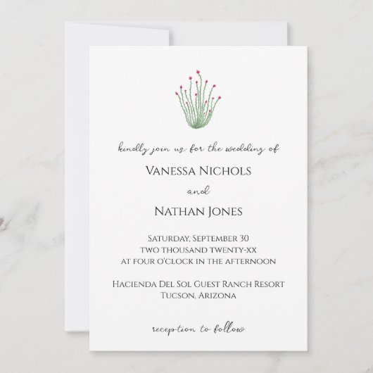 Elegante roze Ocotillo Cactus bruiloft uitnodiging (Voorkant)