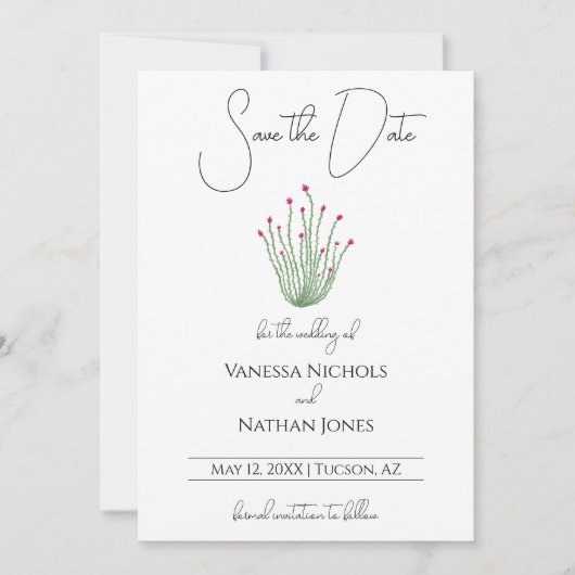 Elegante roze Ocotillo Cactus Save The Date Kaart (Voorkant)