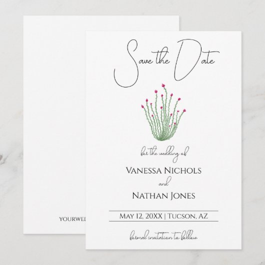 Elegante roze Ocotillo Cactus Save The Date Kaart (Voorkant / Achterkant)