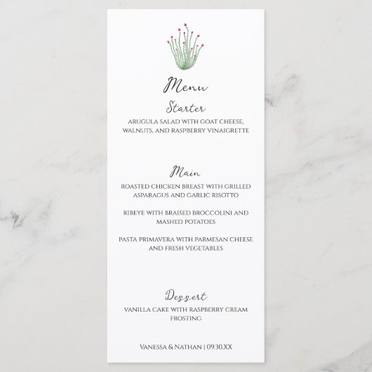 Elegante Roze Ocotillo Cactus Verticale Bruiloft Menu (Voorkant)