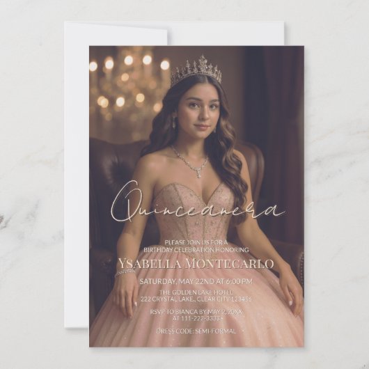 Elegante roze of Roos gouden Quinceañera uitnodigi Kaart (Voorkant)
