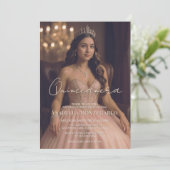Elegante roze of Roos gouden Quinceañera uitnodigi Kaart (Staand voorkant)