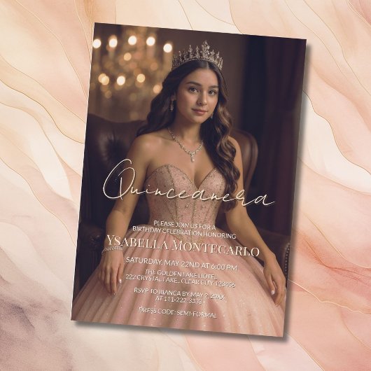 Elegante roze of Roos gouden Quinceañera uitnodigi Kaart