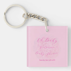 Elegante Roze Oh Baby Script Pioen Geboorte Shower Sleutelhanger