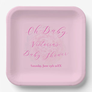 Elegante Roze Oh Baby Script Pioen Roze Baby Showe Papieren Bordje