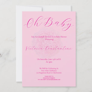 Elegante Roze Oh Baby Script Pioen Roze Babyshower Kaart