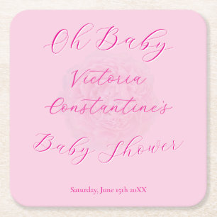 Elegante Roze Oh Baby Script Pioen Roze Babyshower Kartonnen Onderzetters
