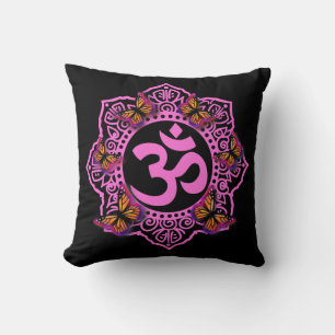 Elegante roze ohm mandala roze paarse vlinders kussen
