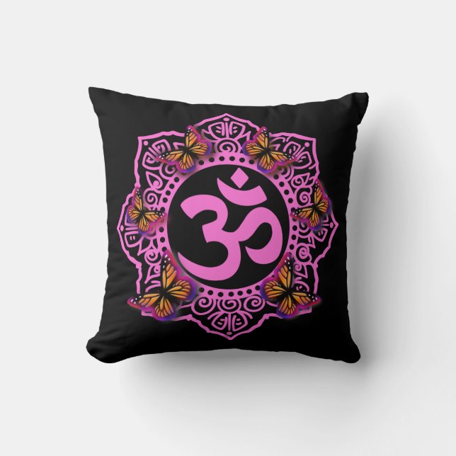 Elegante Roze ohm mandala roze paarse vlinders Kussen (Voorkant)