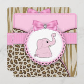 Elegante Roze Olifant Baby Meisje Douche Kaart (Voorkant / Achterkant)