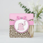 Elegante Roze Olifant Baby Meisje Douche Kaart (Staand voorkant)