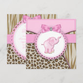 Elegante Roze Olifant Baby Meisje Douche Kaart (Voorkant / Achterkant)