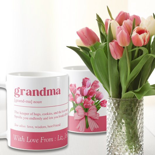 Elegante roze oma definitie met tulp koffiemok