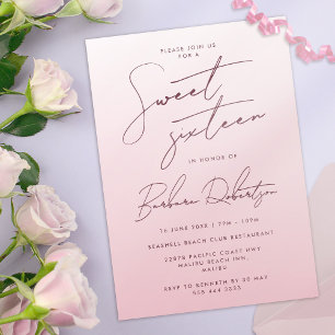Elegante Roze Ombre Script Sweet Sixteen Kaart