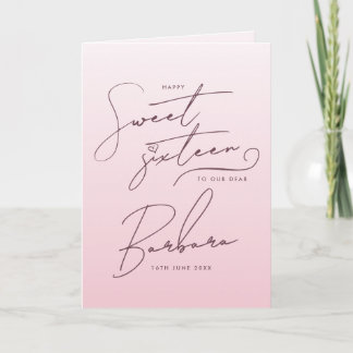 Elegante Roze Ombre Script Sweet Sixteen Verjaarda Kaart