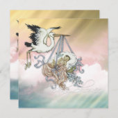 Elegante roze ooievaar baby meisje douche kaart (Voorkant / Achterkant)