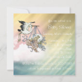 Elegante roze ooievaar baby meisje douche kaart (Achterkant)