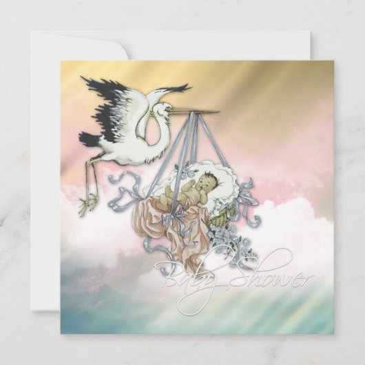 Elegante roze ooievaar baby meisje douche kaart (Voorkant)