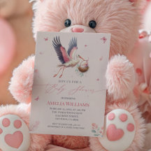 Elegante Roze Ooievaar Baby Shower met Vlinders