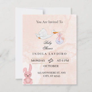 Elegante Roze Ooievaar Baby Shower Notitiekaartje