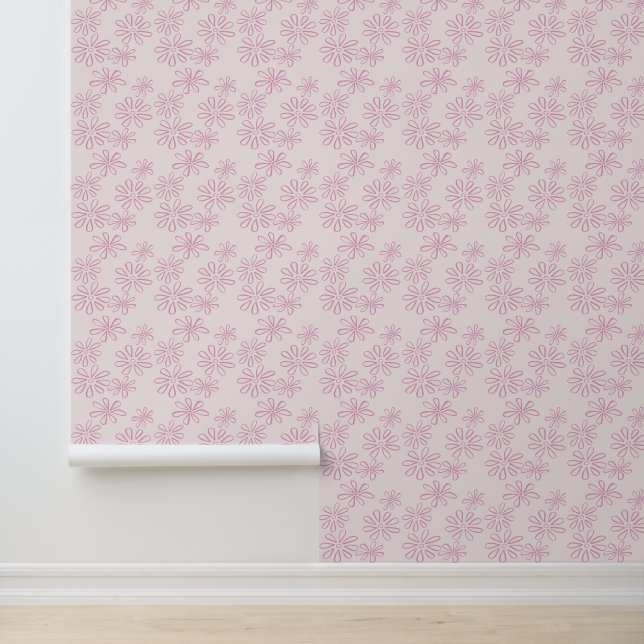 Elegante roze op Blush Floral Doodle Behang (Applicatie)