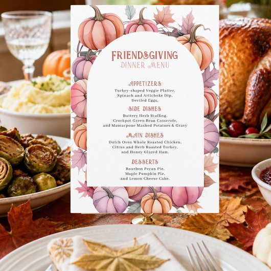 Elegante Roze & Oranje Pompoenen Kransontwerp Menu