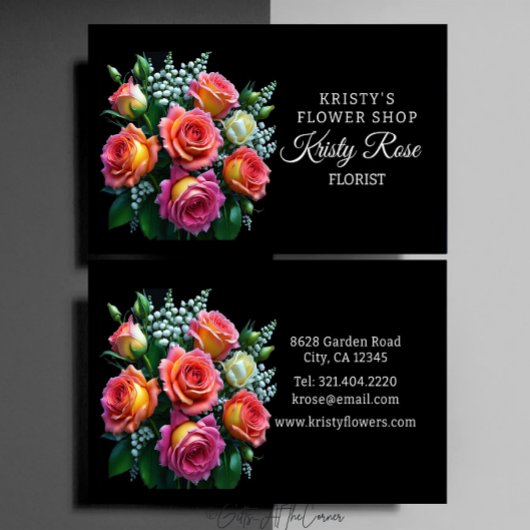 Elegante Roze Oranje Witte Roos Bloem Bloemist Visitekaartje