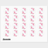 Elegante Roze Orchidee Bloeit Initialen Monogram Ronde Sticker (Vel)