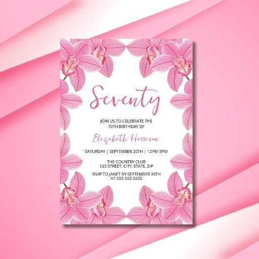 Elegante Roze Orchidee Bloemen Lijst Verjaardag Kaart