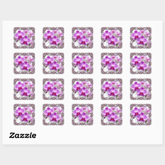 Elegante roze orchidee bloemen vierkante sticker (Vel)