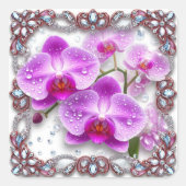 Elegante roze orchidee bloemen vierkante sticker (Voorkant)