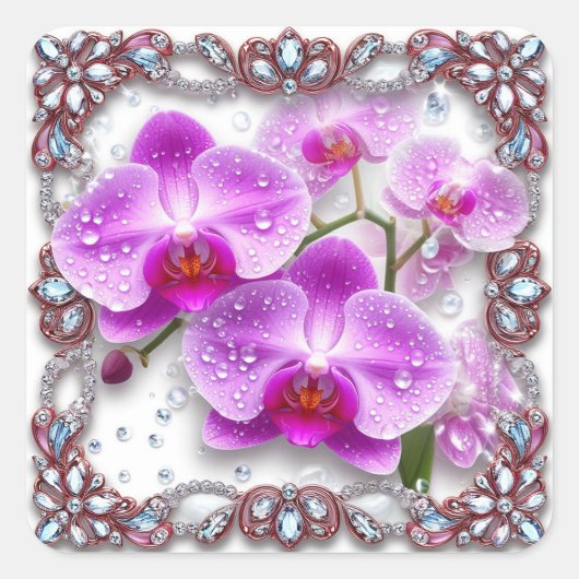 Elegante roze orchidee bloemen vierkante sticker (Voorkant)