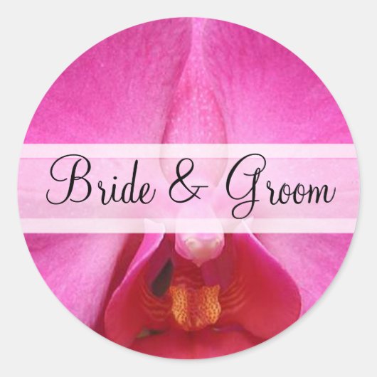 Elegante roze orchidee bruiloft stickers (Voorkant)
