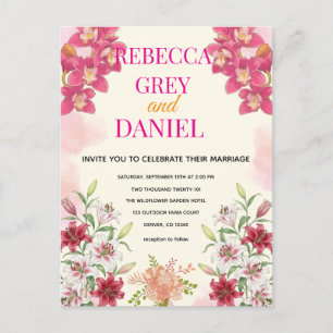 Elegante Roze Orchidee en Lelie Bloemen Uitnodigin Briefkaart