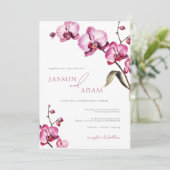 Elegante Roze Orchidee Huwelijk Kaart (Staand voorkant)