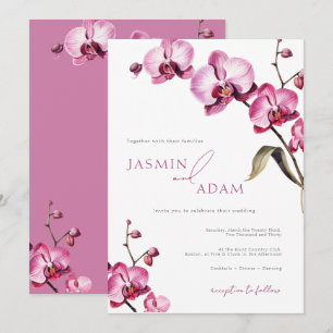 Elegante Roze Orchidee Huwelijk Kaart