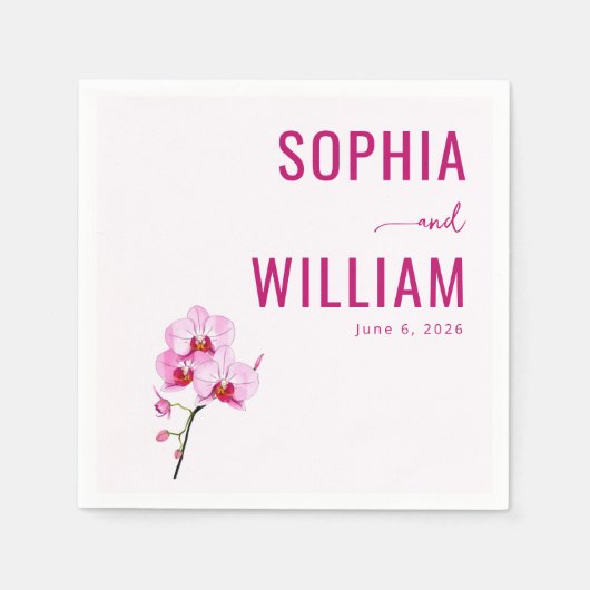 Elegante Roze Orchidee Minimalistisch Servet (Voorkant)