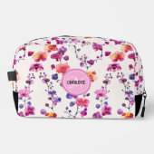 Elegante roze orchidee patroon monogram naam toilettasje (Voorkant)