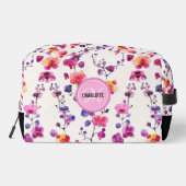 Elegante roze orchidee patroon monogram naam toilettasje (Achterkant)