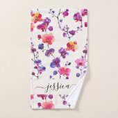 Elegante roze orchidee patroon script naam bad handdoek (Handdoek)